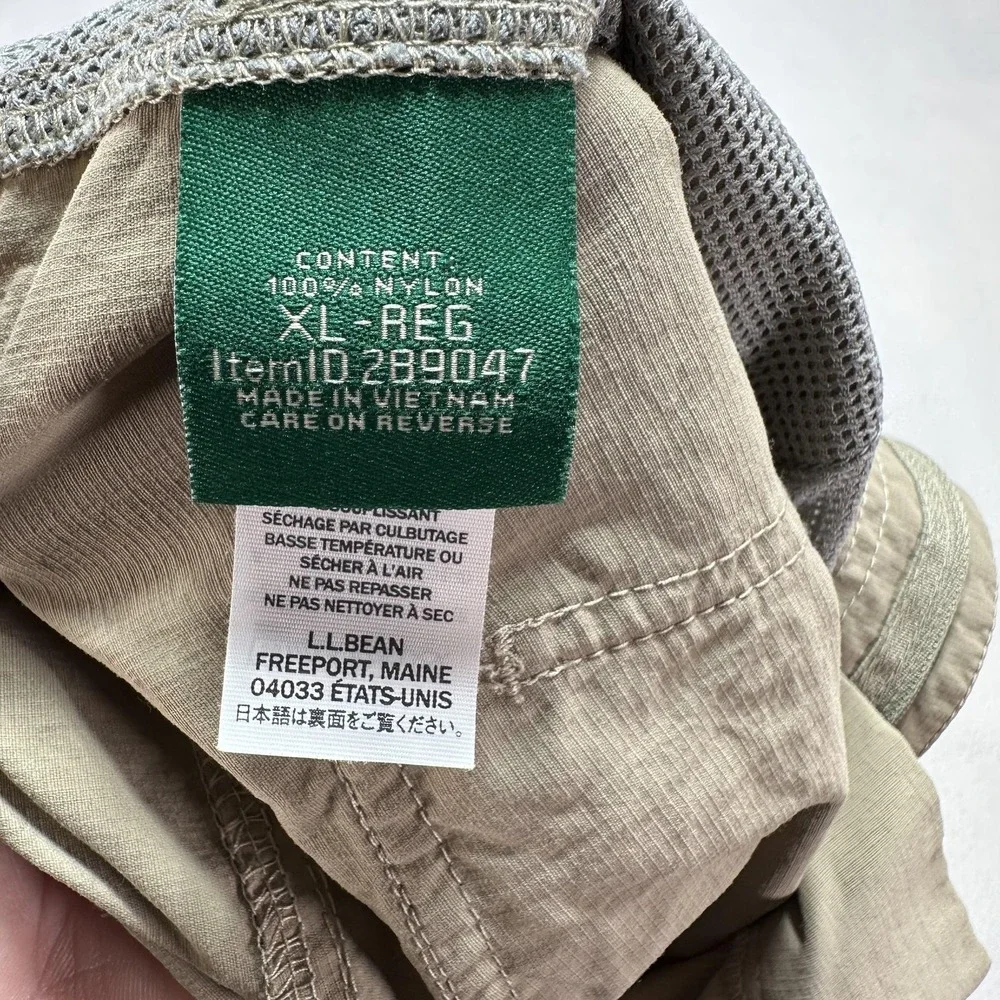 L.L. Bean Cargo Shorts Mens XL Beige‎ Nylon Elastic Waist Quick Dry Outdoor Prep